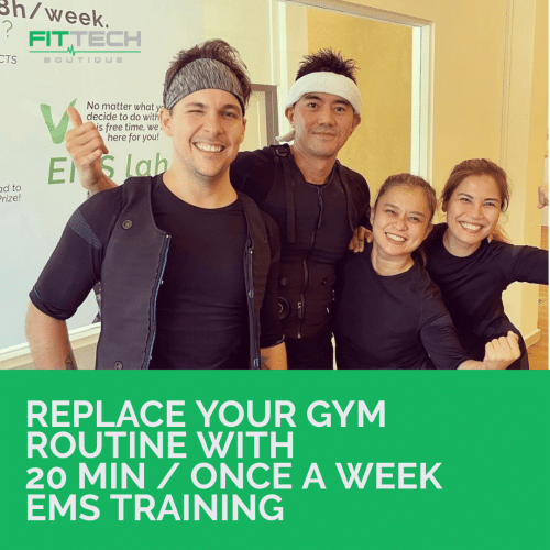 [60 MINS TRAINING] Pack 5 hours of your gym routine with our 20 min once-a-week safe & efficient EMS Training. Join 2 Try-out sessions.